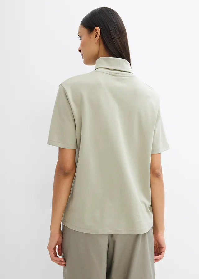 T-shirt col roulé 100% coton, Couleur: gris vert