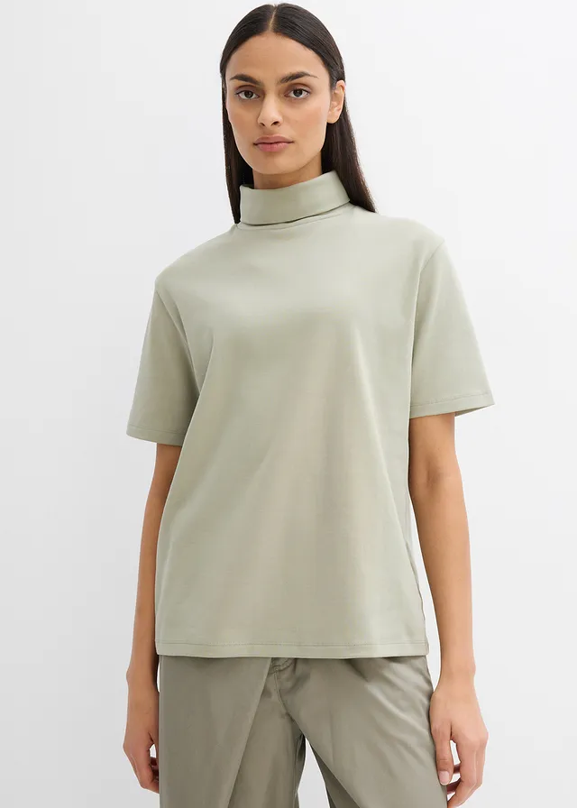 T-shirt col roulé 100% coton, Couleur: gris vert