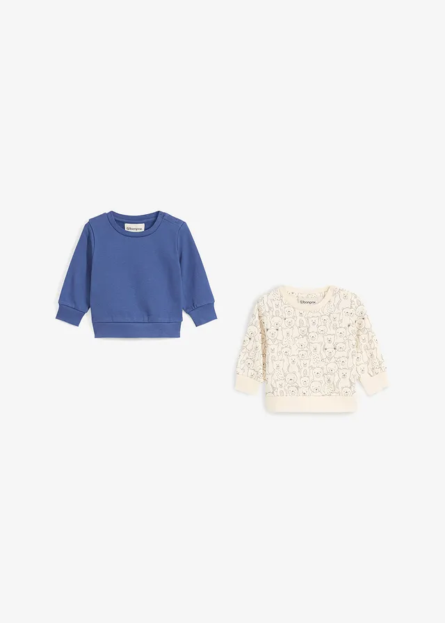 Lot de 2 sweats 100% coton • indigo clair+beige naturel imprimé • product-page.page-title-suffix
