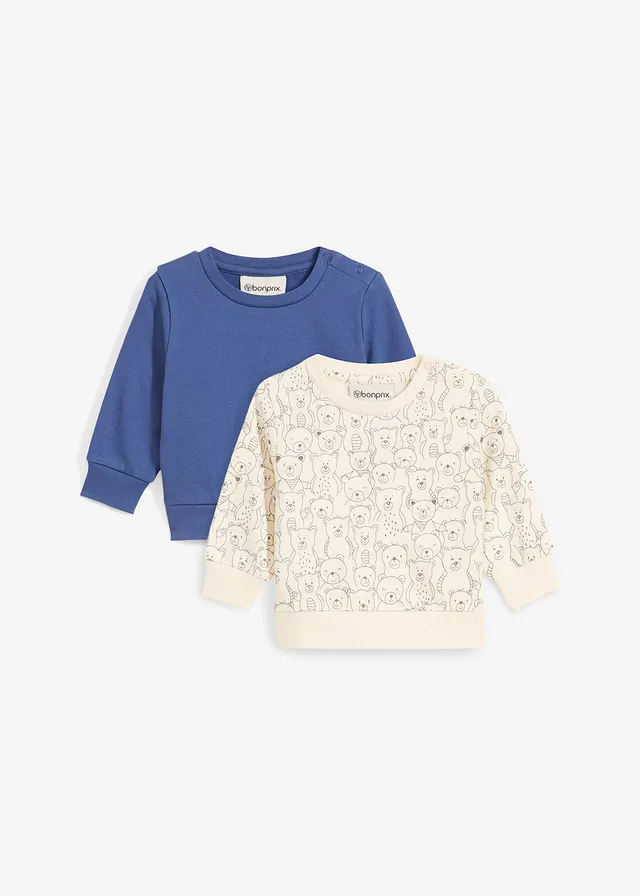 Baby sweater van biologisch katoen (set van 2) • lichtindigo+ecru mt print • bonprix online shop