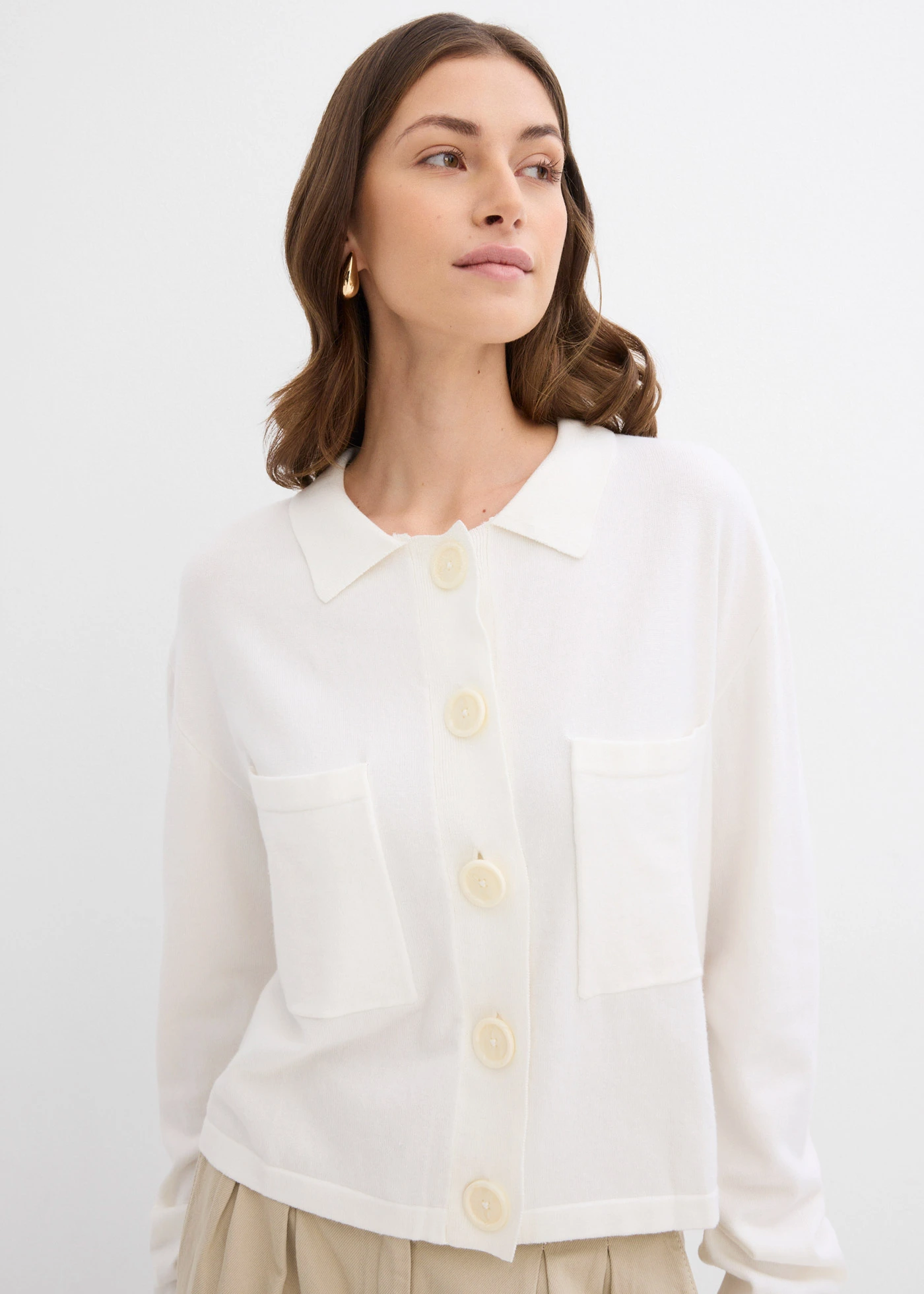 Kort fijngebreid vest • wolwit • bonprix online shop