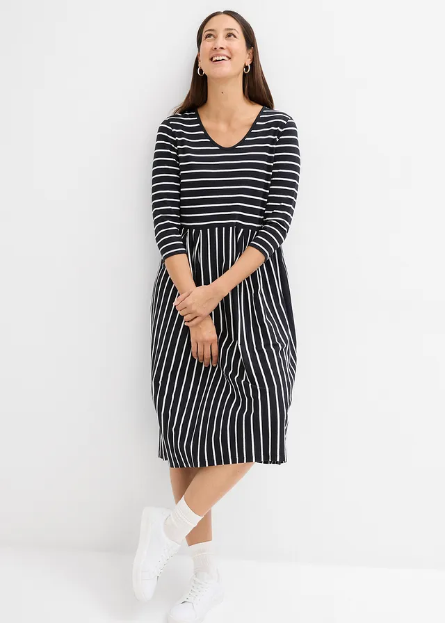 Robe midi en jersey coton • noir-écru rayé • product-page.page-title-suffix