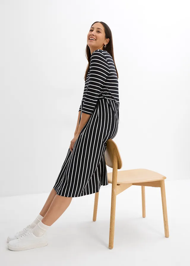 Midi jurk van katoenen jersey • zwart-wolwit gestreept • product-page.page-title-suffix