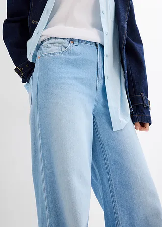 Wide leg jeans, high waist, full length met comfortband • lichtblauw denim used • bonprix online shop