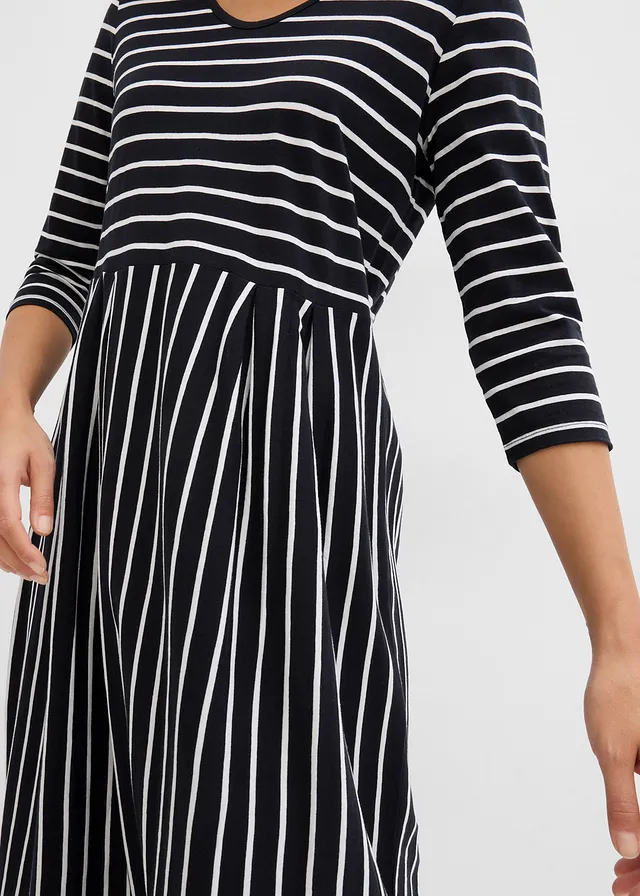 Midi jurk van katoenen jersey • zwart-wolwit gestreept • product-page.page-title-suffix