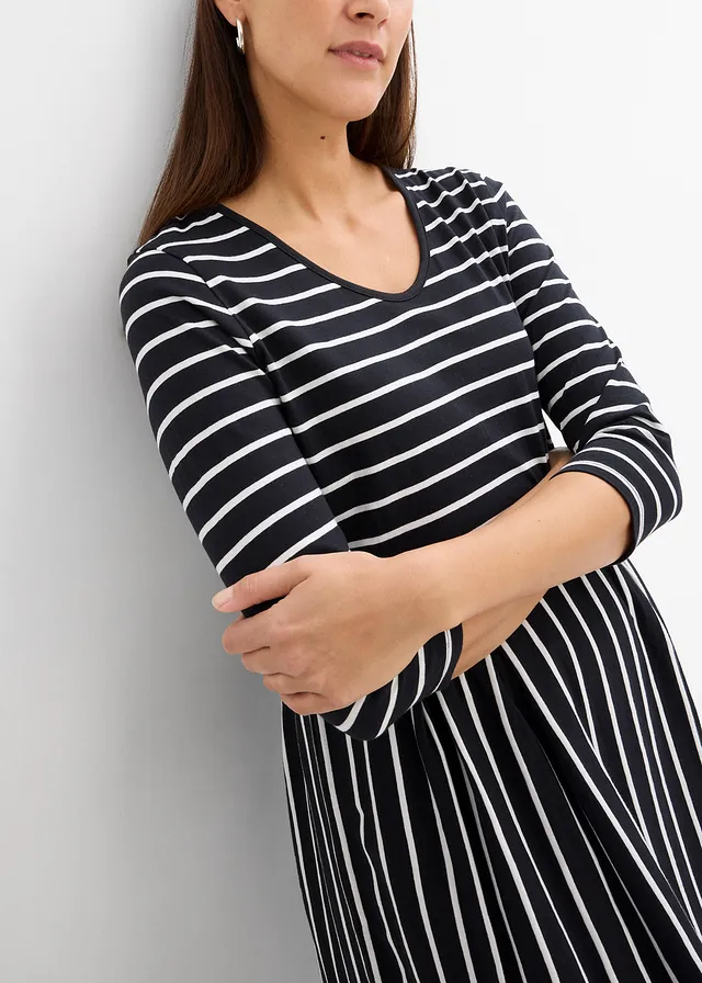 Midi jurk van katoenen jersey • zwart-wolwit gestreept • product-page.page-title-suffix