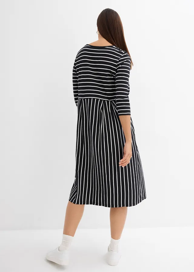 Midi jurk van katoenen jersey • zwart-wolwit gestreept • product-page.page-title-suffix