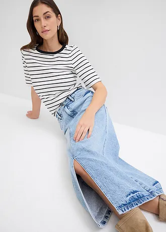 Spódnica dżinsowa midi • lodowy niebieski denim "used" • sklep bonprix