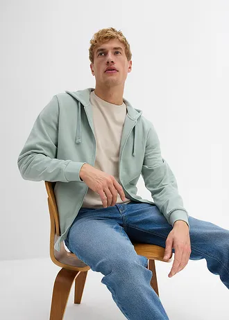 Hoodie met ritssluiting, regular fit • grijsgroen • bonprix online shop