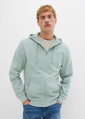 Hanorac casual cu glugă și fermoar • gri/verde • magazin bonprix