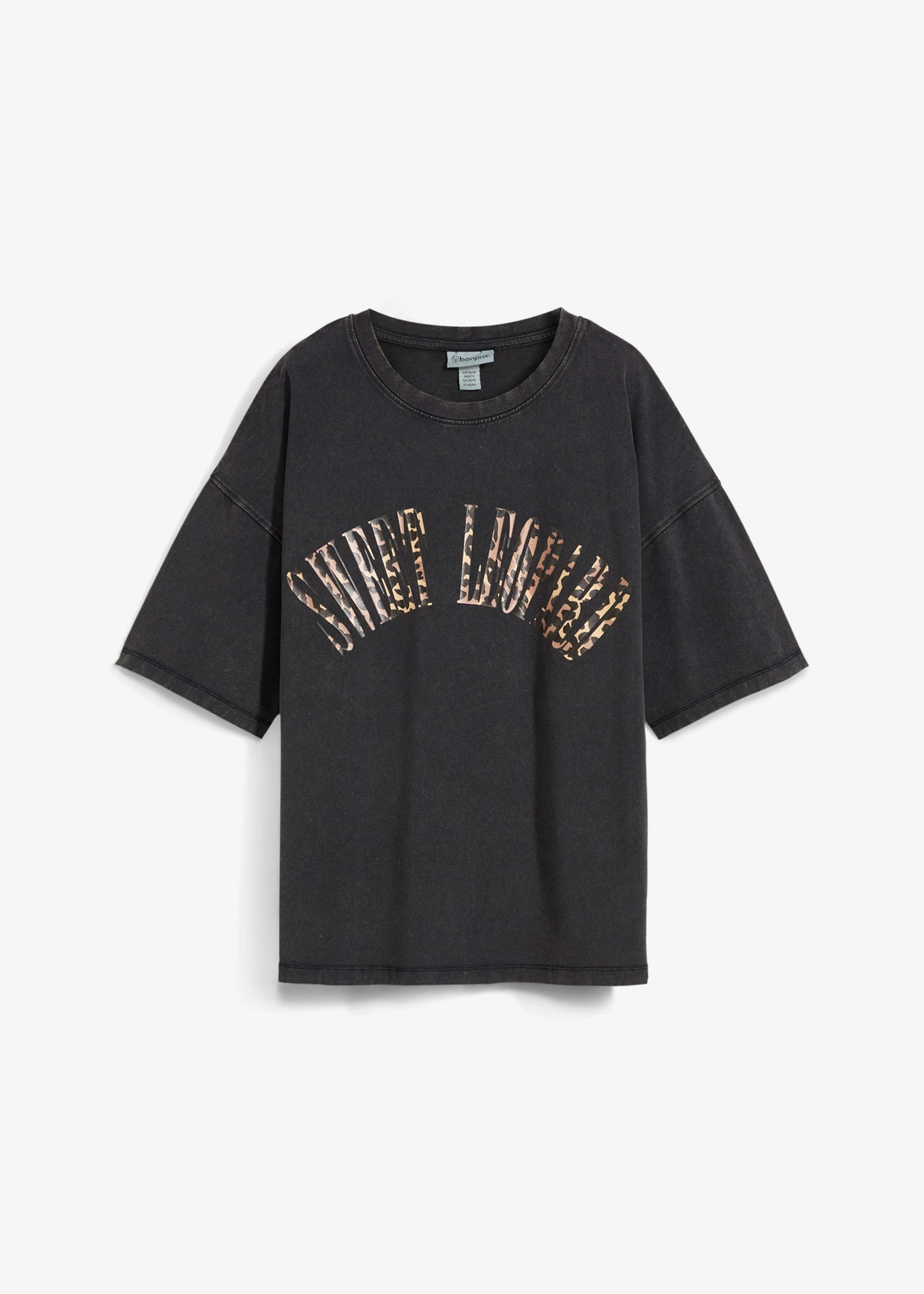 Oversized shirt in een zachte katoenmix • zwart met print used washed • bonprix online shop
