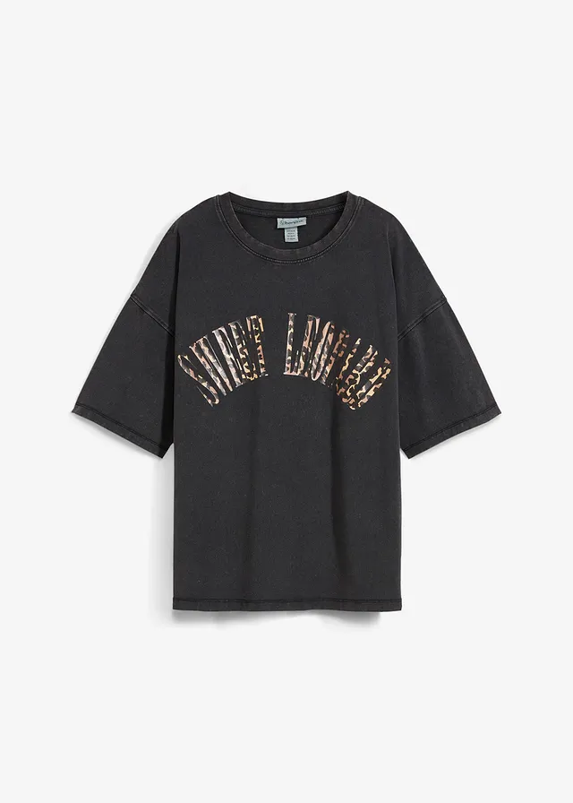 Oversized shirt van een zachte katoenmix • zwart met print • bonprix online shop