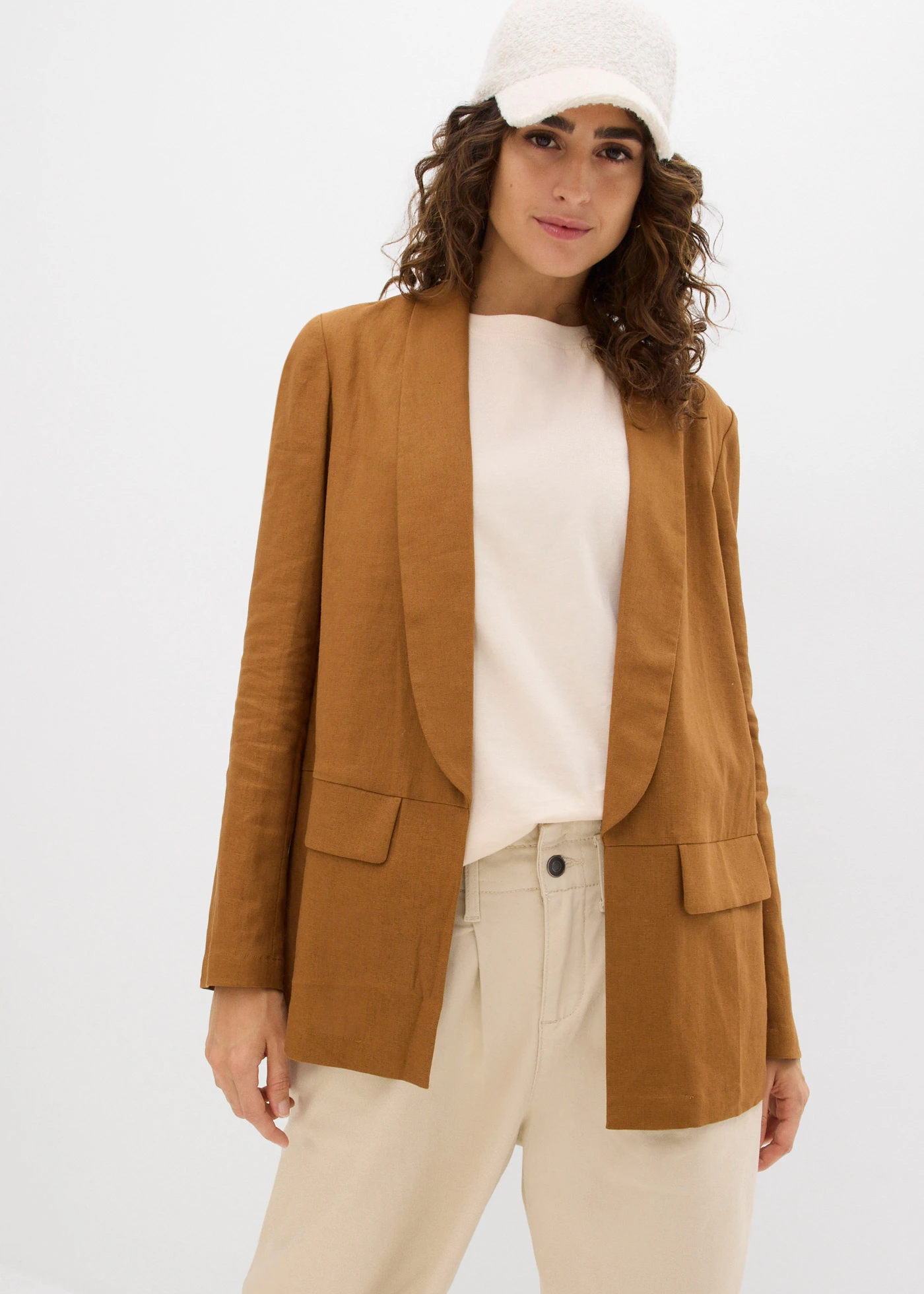Blazer ample en mélange lin-viscose • cognac • Boutique bonprix