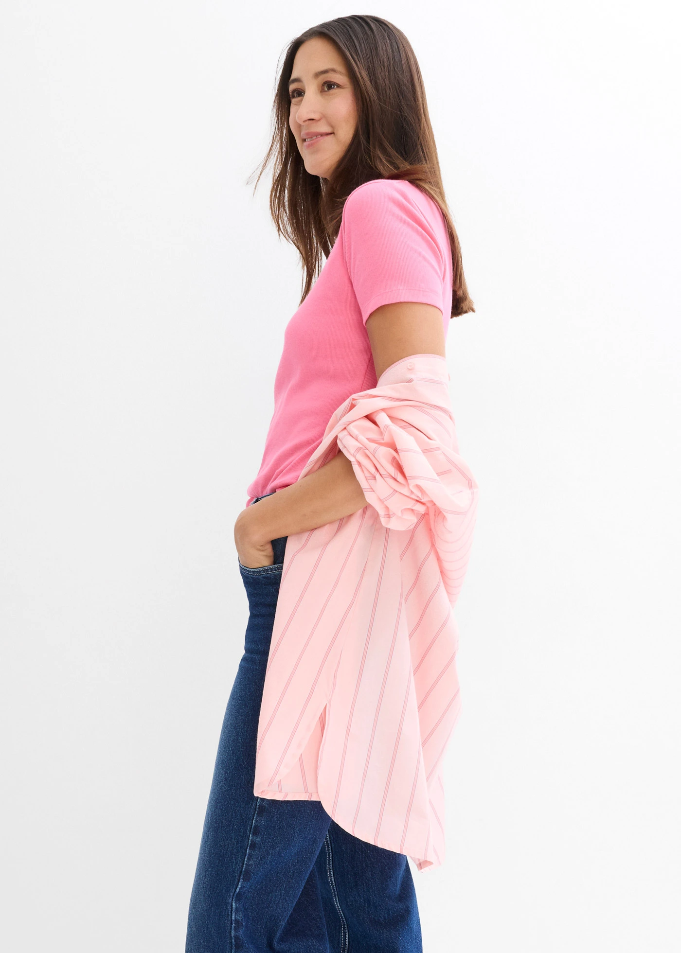 Bordás póló, tiszta bio-pamutból (2 db-os csomag) • fekete-flamingópink • bonprix áruház