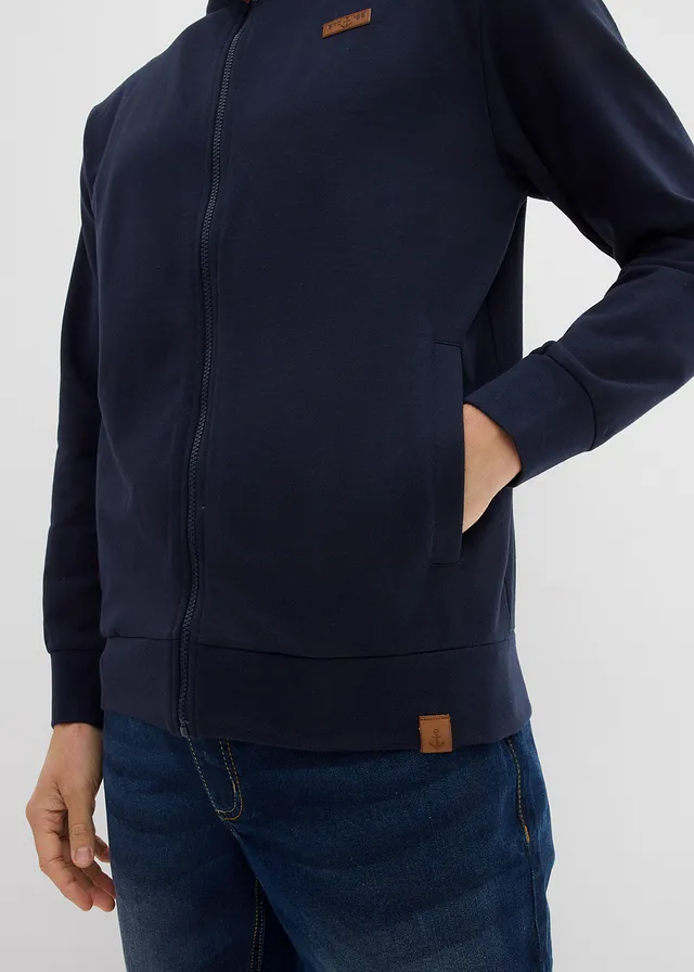 Sweatvest met opstaande kraag en imitatieleren details • donkerblauw • product-page.page-title-suffix