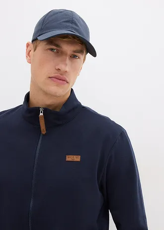 Bluza ze stójką i detalami z imitacji skóry • granatowy • sklep bonprix