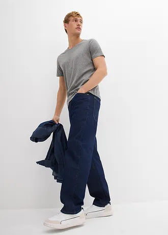 Lot de 3 T-shirts col V • bleu nuit + bleu fumé + gris chiné • Boutique bonprix