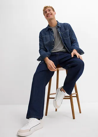 T-shirt met V-hals (set van 3) • nachtblauw+rookblauw+grijs gemêleerd • bonprix online shop