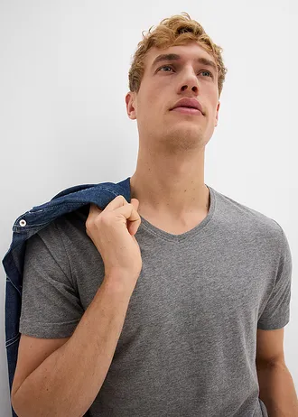 T-shirt met V-hals (set van 3) • nachtblauw+rookblauw+grijs gemêleerd • bonprix online shop