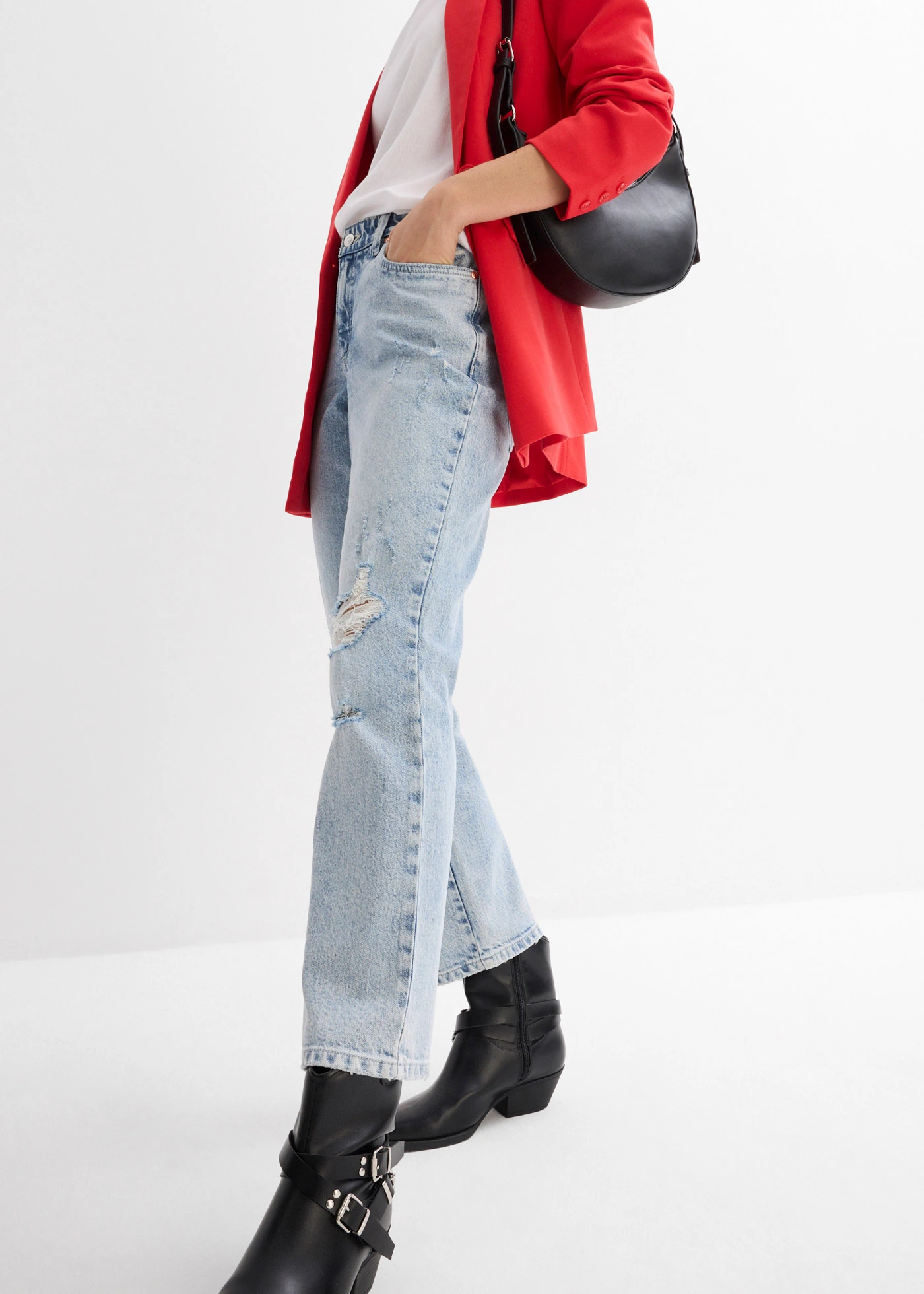 Straight jeans, mid waist, cropped • ijsblauw denim used • bonprix online shop