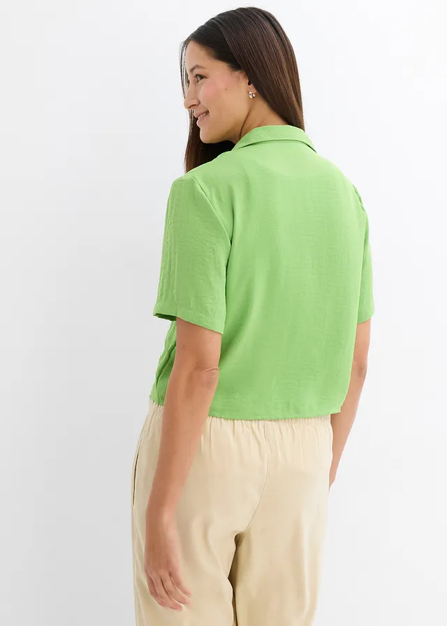 Boxy blouse van lichte crêpe, Kleur: klavergroen