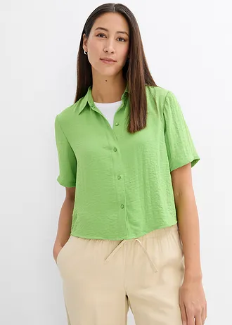 Boxy blouse van lichte crêpe, Kleur: klavergroen