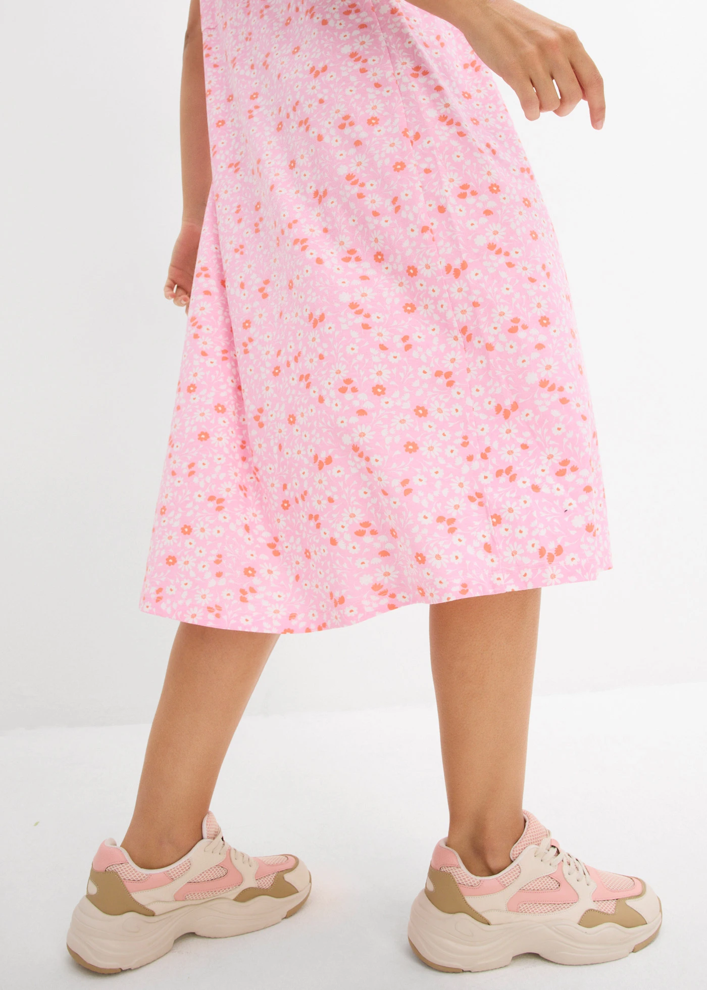 Robe midi en jersey coton • rose/orange saumon/blanc • Boutique bonprix