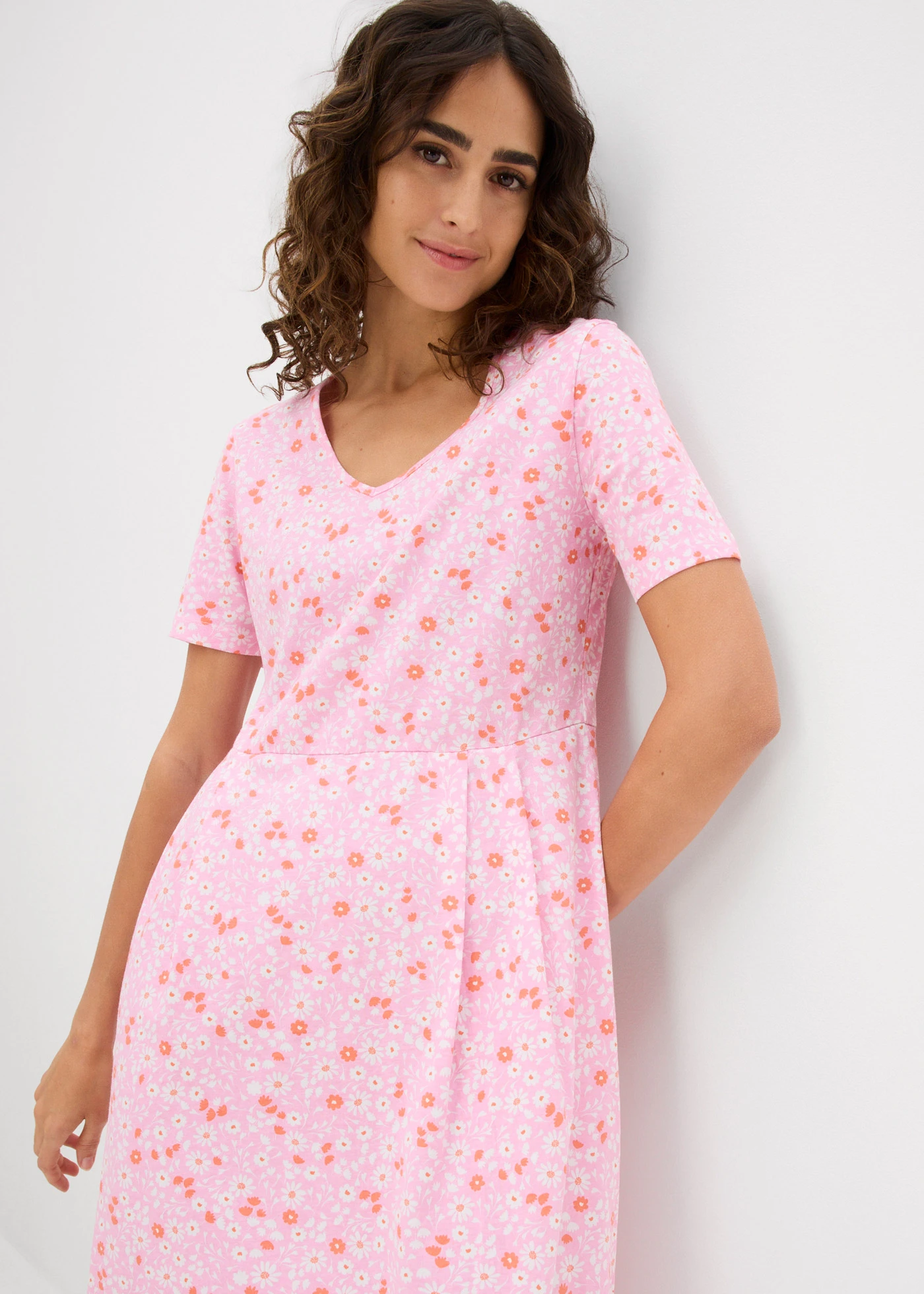 Rochie midi din jerse de bumbac • roz pal/oranj-corai/alb • magazin bonprix