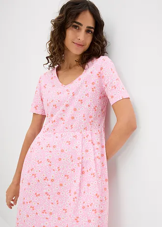 Midi jurk van katoen-jersey • roze/zalmoranje/wit • bonprix online shop