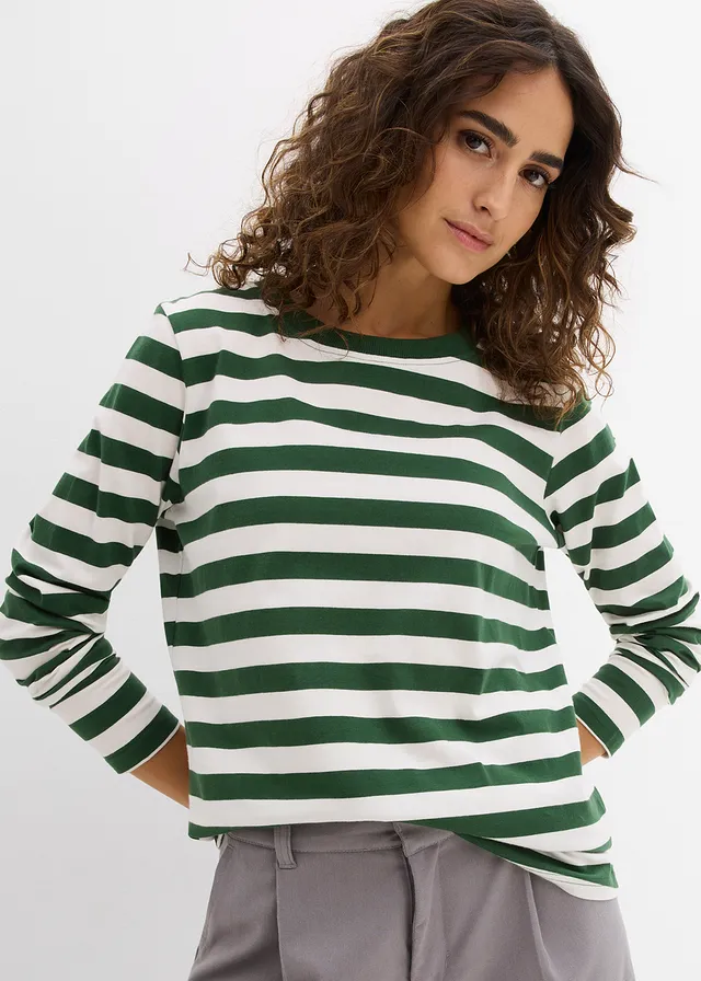 Longsleeve van biologisch katoen • dennengroen-wolwit gestreept • product-page.page-title-suffix