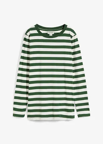 Longsleeve van biologisch katoen, Kleur: dennengroen-wolwit gestreept