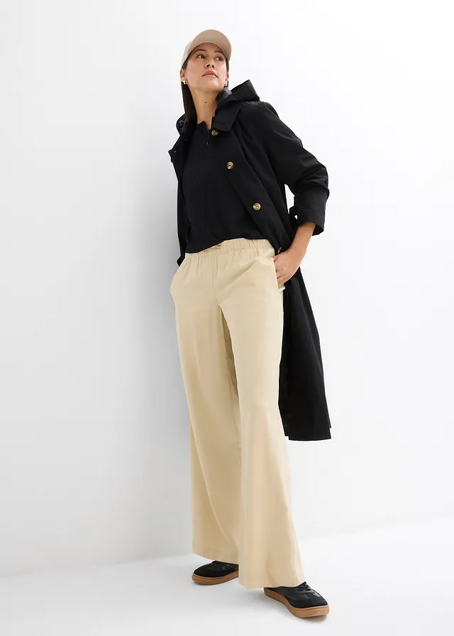 Pantalon large en viscose fluide, Couleur: beige vert