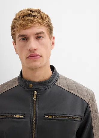Imitatieleren jas in bikerstijl • antraciet • bonprix online shop