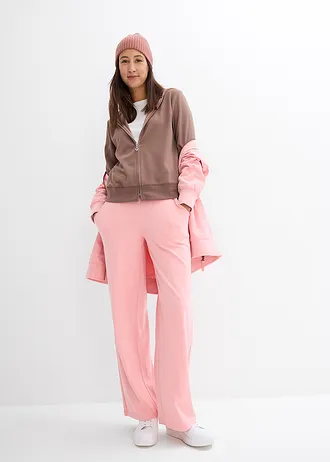 Wijde jersey broek van interlock, Kleur: soft roze