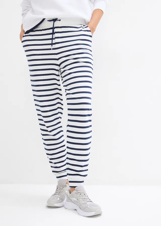 Sweatpants, Kleur: wolwit-donkerblauw gestreept
