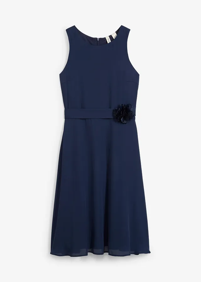 Feestelijke meisjes jurk met bloemapplicatie, Kleur: donkerblauw