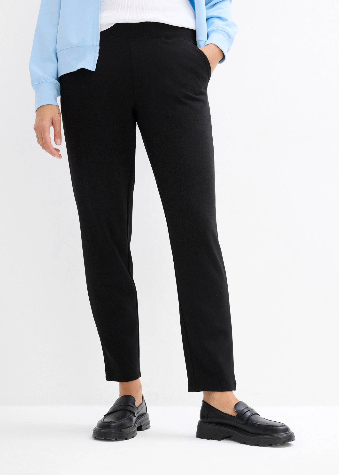 Pantaloni cu talie confortabilă din material scuba • negru • magazin bonprix