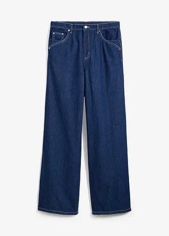 Dżinsy Wide Leg, mid waist, z wygodnym paskiem, full lenght • nocny niebieski denim • bonprix obchod