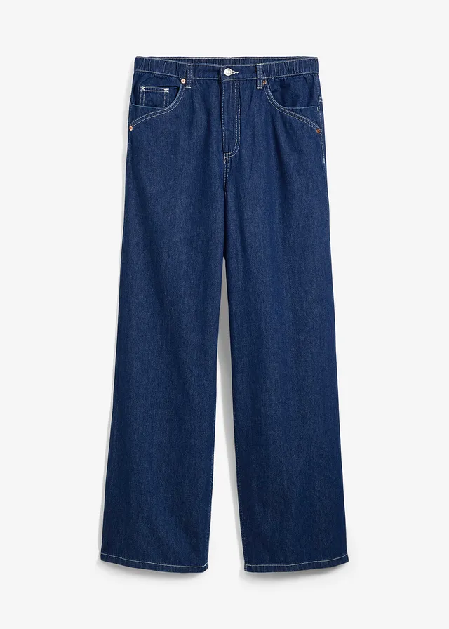 Dżinsy Wide Leg, mid waist, z wygodnym paskiem, full lenght • nocny niebieski denim • bonprix obchod