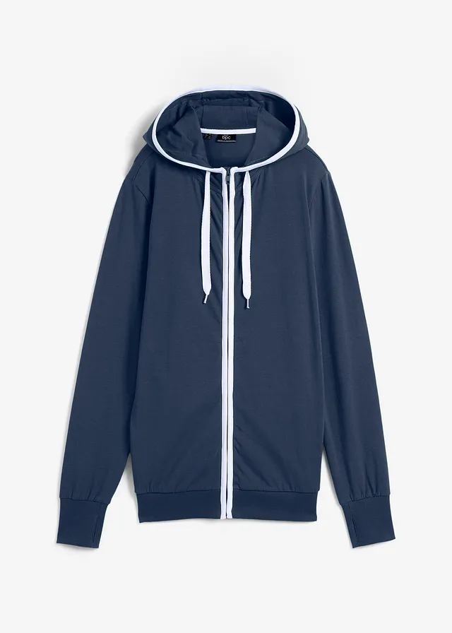 Sweat zippé en coton extensible • bleu foncé • Boutique bonprix