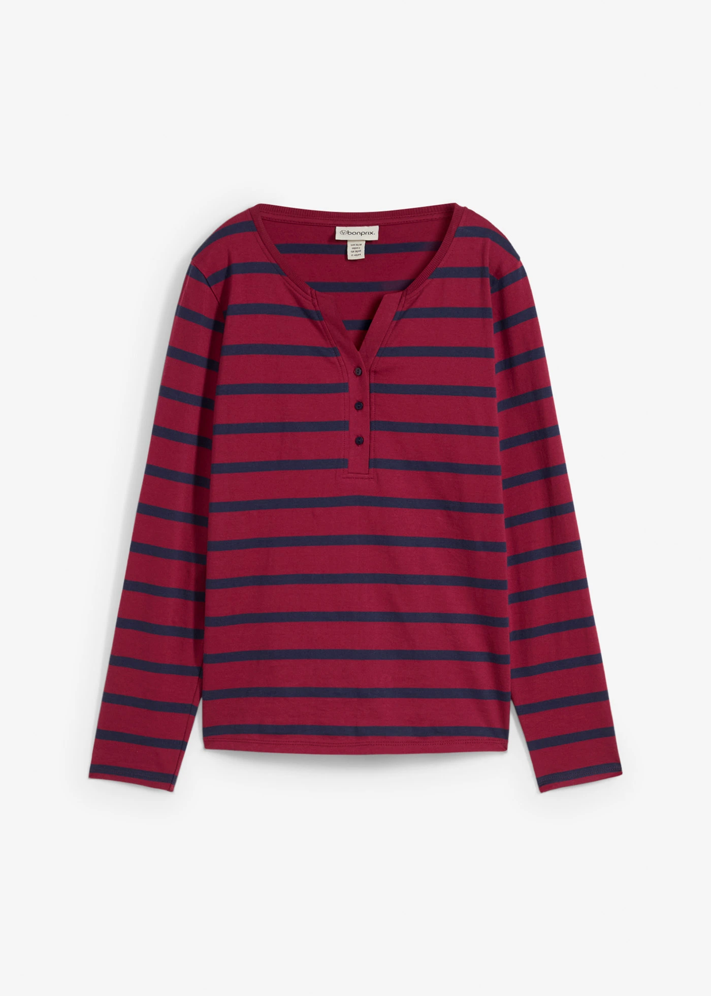 Henley shirt van biologisch katoen • rododendronrood-donkerblauw strepen • bonprix online shop