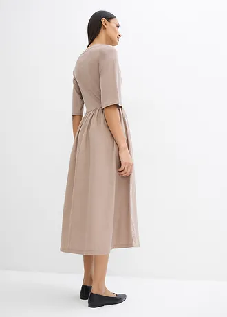 Midi-jurk van puur katoen, Kleur: taupe