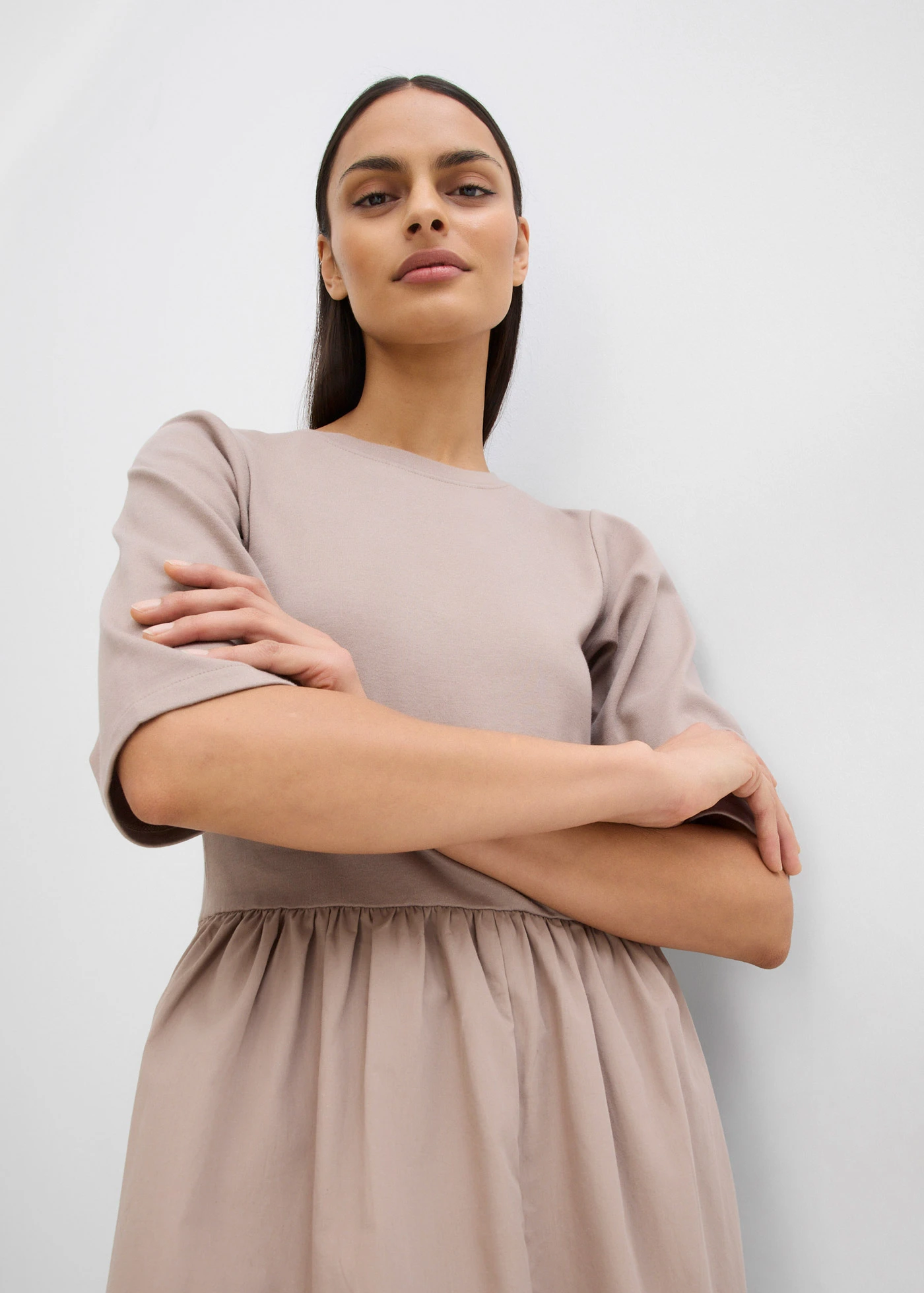 Rochie midi din bumbac 100% • gri-bej • magazin bonprix