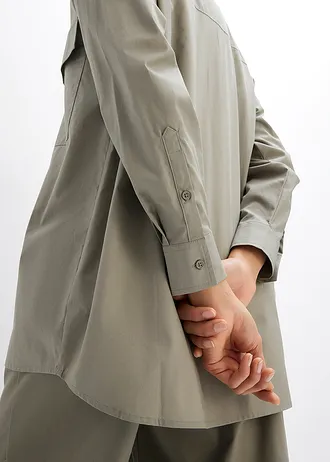 Lange blouse van katoen • rookolijfgroen • bonprix online shop