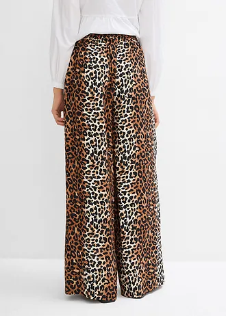 Palazzo broek van vloeiende viscosemix • ecru-zwart-donker cognac-bruin-camel luipaardprint • bonprix online shop