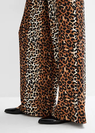 Palazzo broek van vloeiende viscosemix • ecru-zwart-donker cognac-bruin-camel luipaardprint • bonprix online shop