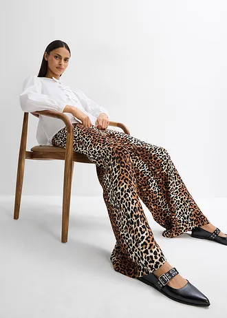 Palazzo broek van vloeiende viscosemix • ecru-zwart-donker cognac-bruin-camel luipaardprint • bonprix online shop