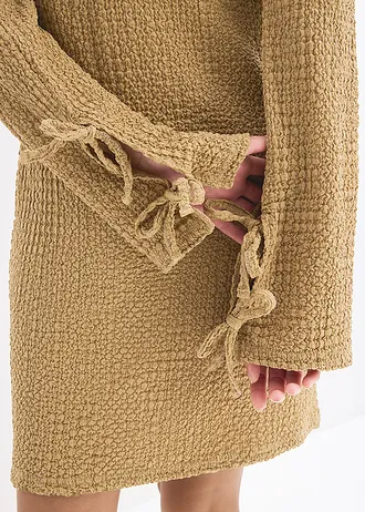 Mini jurk van gestructureerde crêpe • kakibruin • bonprix online shop