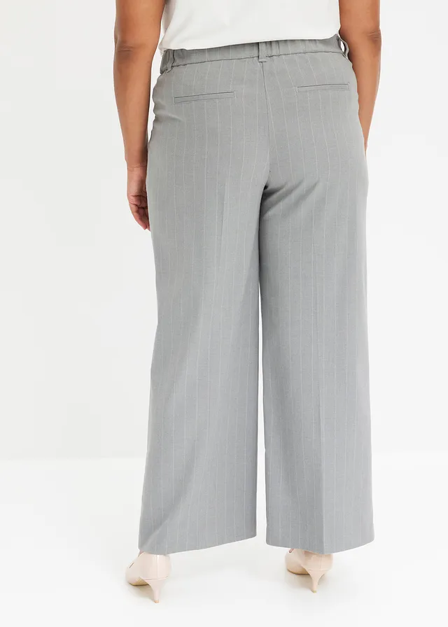 Marlene Dietrich broek met kiijstrepen, Kleur: grijs-beige gestreept