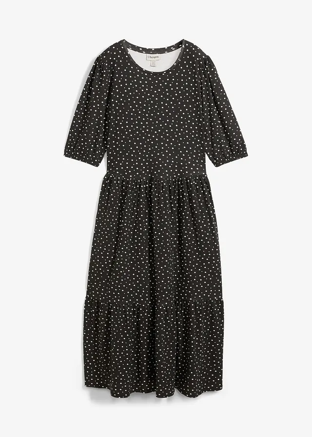 Rochie din tricot din bumbac 100% • negru-ecru cu puncte • magazin bonprix